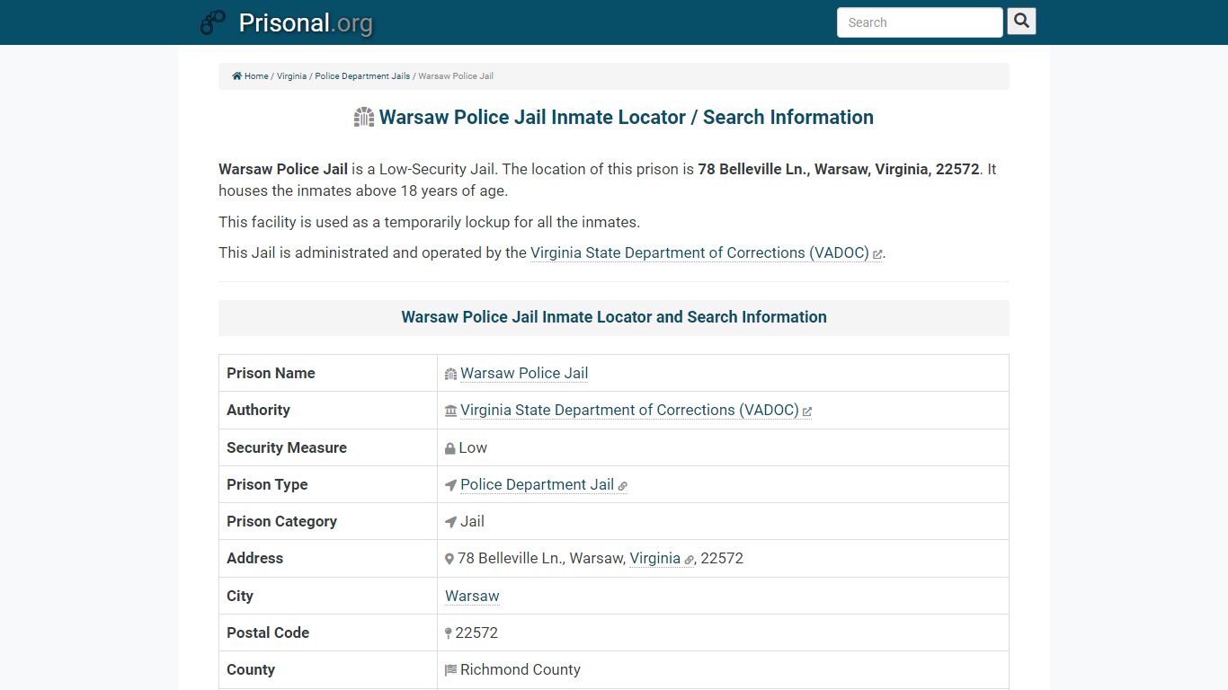 Warsaw Police Jail-Inmate Locator/Search Info, Phone, Fax ...